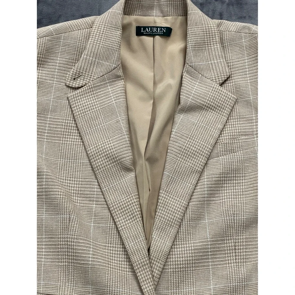 Lauren Ralph Lauren Plaid Single-Button Beige Blazer - Picture 6 of 10